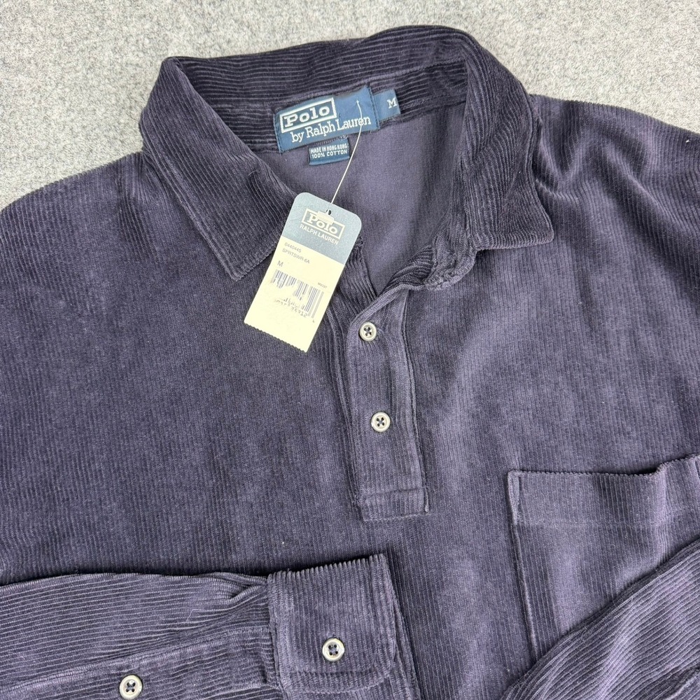 Vtg Polo Ralph Lauren Corduroy Polo Shirt Mens Medium Navy Long Sleeve Deadstock